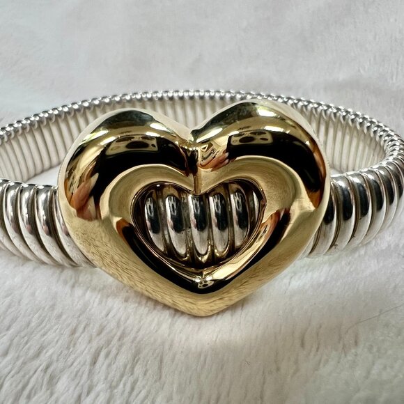 Rare Designer Signed 925 Sterling & 14K Yellow Gold Heart Bracelet - Picture 1 of 6